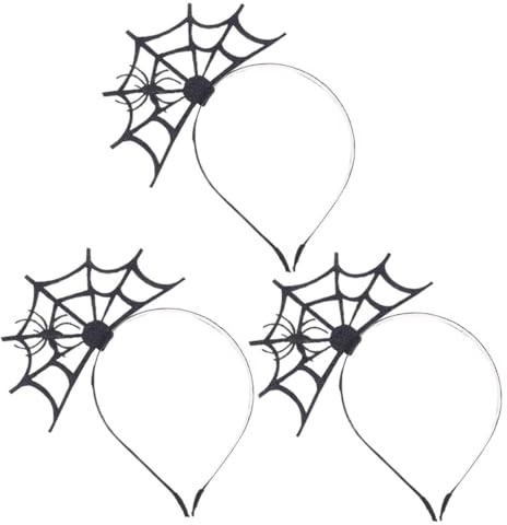 LALADEFIEE 3 Stück Pack Halloween Haarreifen mit Spinnennetz Motiv Schwarzer Kunststoff für Kostüm und Party Accessoire
