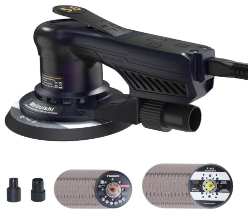 Meizuishi SV1500 Levigatrice Orbitale Senza Spazzole 125/150mm, 360W, Corsa 5,0mm, 7 Velocità 4000–10000 giri/min, Cavo 4m, aspirante, 20 fogli abrasivi, legno metallo carrozzeria mobili | 4000-10000 giri/min, 7 velocità, 2 pastiglie e 20 dischi abrasivi lucidatrice orbitale per legno, metallo e carrozzeria