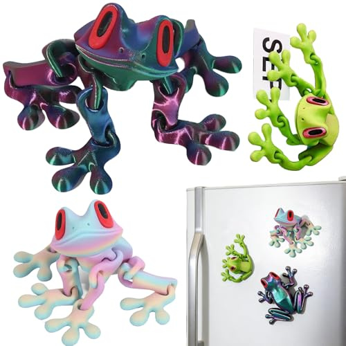 Srup 3 Stück Magnetischer Frosch, Magnete 3D Druck Kühlschränke Ornamente | Bedruckter Froschs Magnet, kühlschrankmagnet, Flexible Gelenk