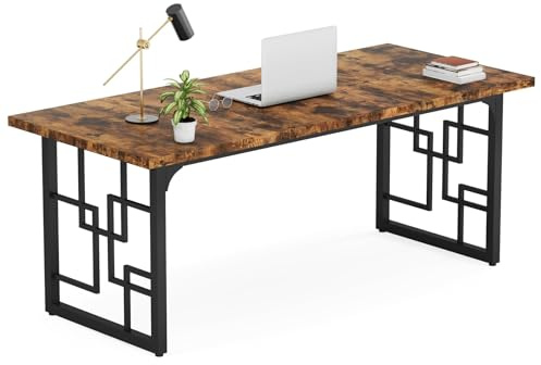 LITTLE TREE Schreibtisch Computertisch, Holz und Metall Großer Bürotisch, Moderner PC Tisch für Homeoffice Büro Studium Gaming, Stabiler Arbeitstisch mit vintagebraun-schwarz 160 cm