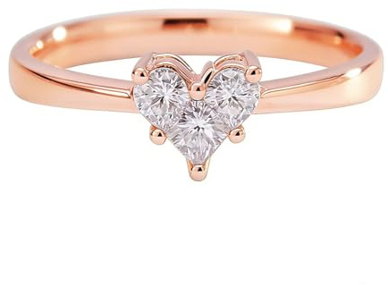 Homxi Eheringe Damen Ringe Roségold 9 K, Herz mit Diamant 0,15 Karat, Verlobung Ringe Frauen Rosegold, Größe 52 (16.6)
