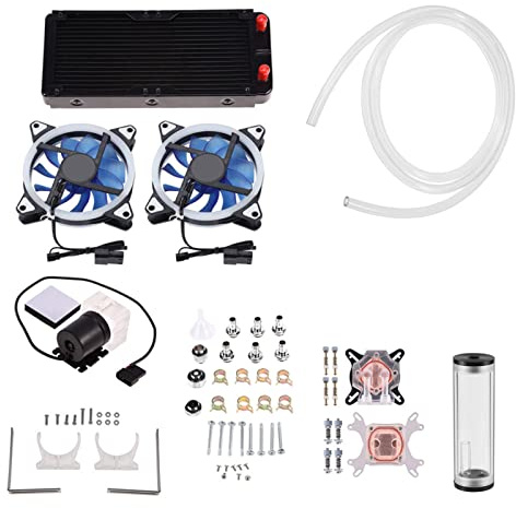LICAEVEY Kit di Raffreddamento CPU a Liquido da 240 Mm per Computer Desktop, Blocco GPU CPU con Base in Rame con Serbatoio D'acqua in Acrilico Trasparente e Doppie Ventole a LED