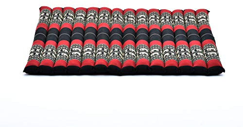Leewadee Zabuton Rollbare Meditations-Matte Tragbare Sitzmatte Ökologisches Naturprodukt, Kapok, 70 x 70 cm, Schwarz Rot