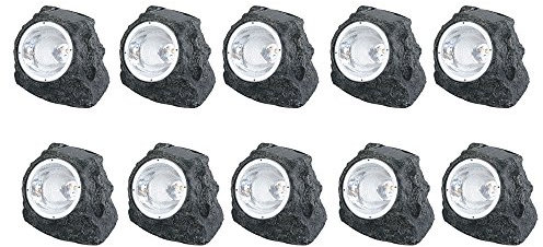 etc-shop 10er SET- Solar LED Gartenstrahler Selbstaufladend Aussenleuchte 'Stein'-Design Solar