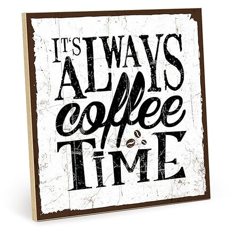 TypeStoff Holzschild mit Spruch – COFFEE TIME – im Vintage-Look mit Zitat als Geschenk und Dekoration zum Thema Kaffee und Pause - HS-00086