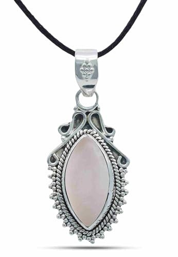 mantraroma Kettenanhänger 925 Silber Rosenquarz rosa Stein Edelstein Kettenanhänger Damen Sterling Silber Halskette Anhänger Geschenk (MAH-119-07)