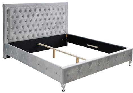 invicta INTERIOR Chesterfield Doppelbett EXTRAVAGANCIA 180x200cm Silbergrau Samt Nietenbesatz