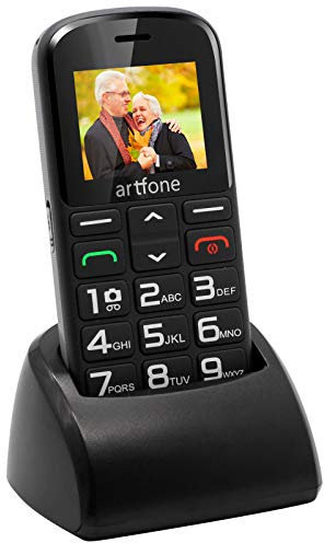 artfone Téléphone Senior 2G GSM avec Grandes Touches,Téléphone Portable Débloqué avec Bouton SOS Appareil Photo Lampe Torche et Base de Chargeur Facile à Utilizer pour Senior CS182 Noir
