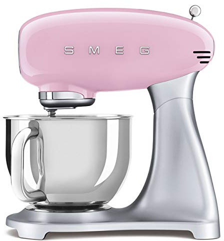 Smeg SMF02PKUK Retro 50's Style Stand Mixer with 4.8L Stainless Steel Bowl, Safety Lock, 10 Variable Speeds, 800W, Pink