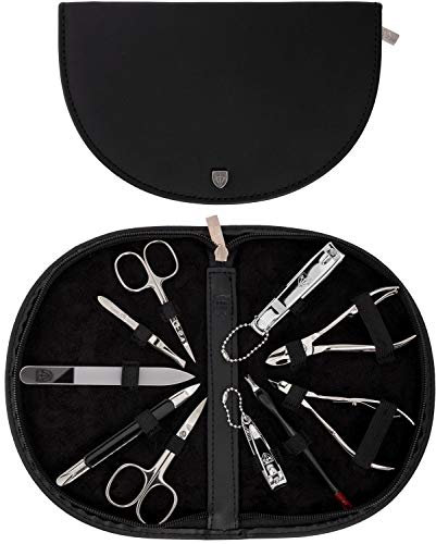 DREI SCHWERTER Germany Maniküreset Nagelset 'Brescia' - 10-tlg. Echt Leder schwarz | Inhalt: Nagelschere, Nagelzange, Glasnagelfeile und vieles mehr