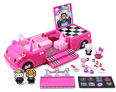 Dickie Toys Hello Kitty Dance Party Limousine, Spielzeugauto verwandelbar, Tür in Treppen, Gepäckraum öffnet Sich zur Tanzfläche, inkl. 2 Hello Kitty Figuren, 35,5 cm, ab 3 Jahren