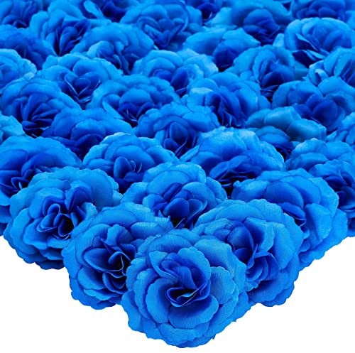 50 Pack Royal Blue Roses Artificial Flowers Bulk, 3 Inch Stemless Fake Silk Roses for Decorations, Wedding, Faux Bouquets