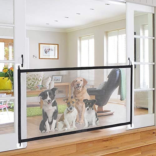 Barrière de Sécurité pour Chien Animal Domestique Barrière pour Chien Extensible Portable Barrière Porte en Filet Pliable Porte Magique pour Chien pour Cuisine Escalier Couloirs Bébé