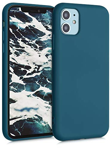 kwmobile Hülle kompatibel mit Apple iPhone 11 Hülle - gummierte TPU Silikon Handyhülle - Schutzhülle für kabelloses Laden - Case in Petrol matt