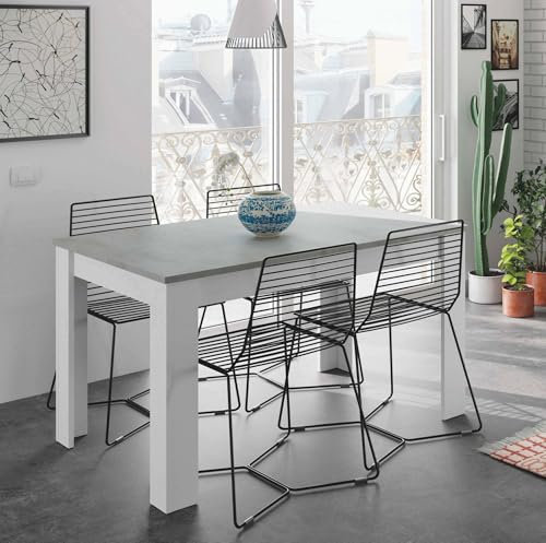 Dmora - Ausziehbarer Midland-Tisch, ausziehbare Konsole für das Esszimmer, zu öffnender Küchentisch mit Verlängerung, 140/190 x 90 x 78 cm, Zement und Weiß