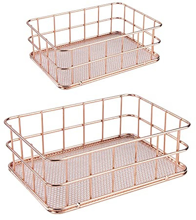 HOLEMZ Schreibtisch Organizer Metall Aufbewahrungskorb Rotgold Haushalt Aufbewahrungsbox Kleine für Küchen Regal, Badezimmer, Office, Kosmetik 2Pcs