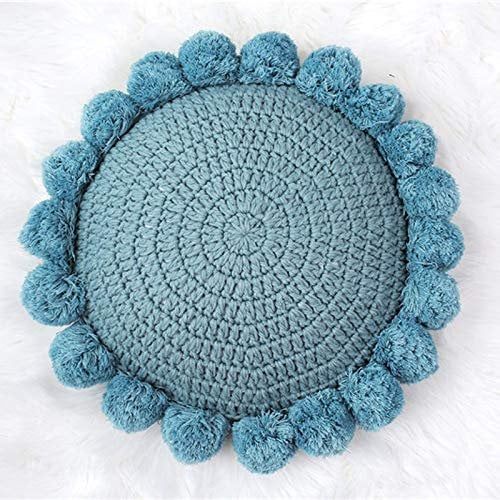 SWECOMZE Runde Boho Zierkissen mit Pom Poms Quaste weich handgemachte dekorative, 50 * 50cm Boho Kissen Sitzkissen Dekokissen Couchkissen für Sofa Schlafzimmer Wohnzimmer (Grün)