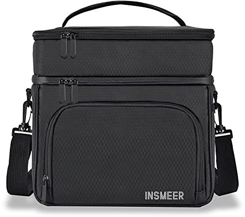 INSMEER Kühltasche 16L, 2 fächer faltbar Lunchtasche für Herren Damen Arbeit, auslaufsicher Thermal kleine Kühltasche für Picknick, Camping, Reisen, Unterwegs (Dunkel Schwarz)