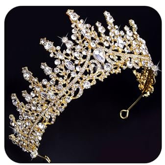 COCIDE Gold Tiara and Crown for Women Crystal Queen Crowns Rhinestone Princess Tiaras for Girl Bride Wedding Hair Accessories for Bridal Birthday Party Prom Halloween Cos-play Costume Christmas