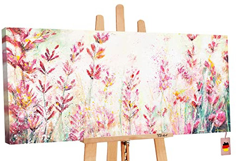YS-Art Abstrakt Acryl Gemälde auf Leinwand Juli handgemalt Wandbilder Wohnzimmer modern Wohndekor Bilder Büro Praxis Sommer Blumen bunt echte Kunst 140x70 cm
