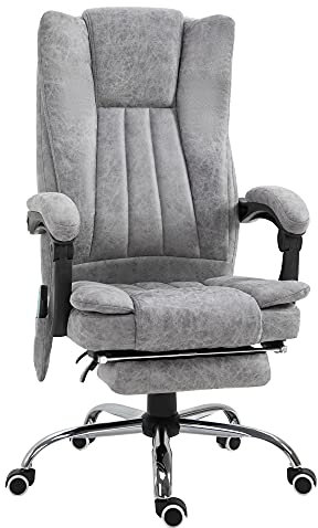 Vinsetto Sedia da Ufficio Massaggiante e Riscaldante ad Altezza Regolabile, Poltrona con Poggiapiedi, Sedia Ergonomica in Microfibra, 62x70x113-120 cm, Grigio