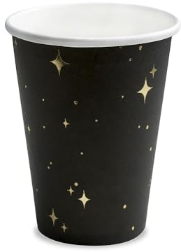 PartyDeco KPP27-010-EU1 - Becher/Trinkbecher aus Papier - Nachthimmel - schwarz mit goldenen Sternen - 260 ml (9.2 oz.) - 6 Stk.