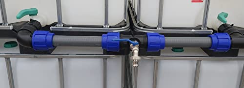 Verbindungsset IBC Regenwassertanks mit 1 Wasser Auslaufhahn(Set für 2-6 Tanks) (2 Tanks)