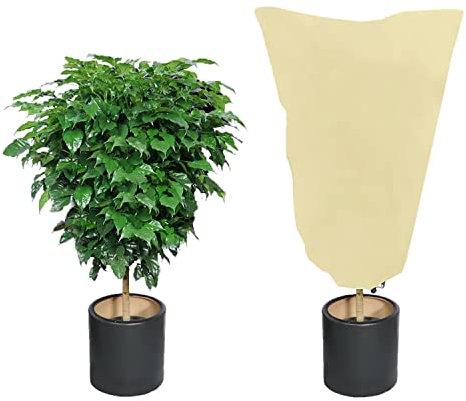 WEALSFUN Winterschutz für Pflanzen,Winterschutz Kübelpflanzensack Schutzhülle für Pflanzen als Baum Palmen Balkonpflanzen haube Zelt Atmungsaktiv - Reißfest,beige 60x80cm