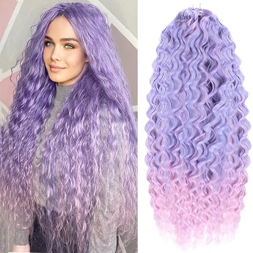 YEESHEDO 3 Packungen 22 Zoll Lila Häkelzöpfe Haar, Haare häkeln lockig, Crochet Braids Hair Ocean Wave Crochet Hair Curly, Deep Wave Hair Haarverlängerungen für Frauen Mädchen