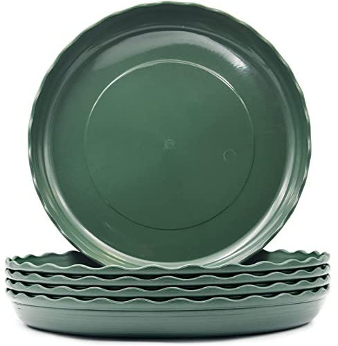 Lot de 5 soucoupes de plantes en plastique durable et plus épais - Bac d'égouttement rond et robuste avec dentelle pour intérieur et extérieur - Pot de fleurs (25 cm)