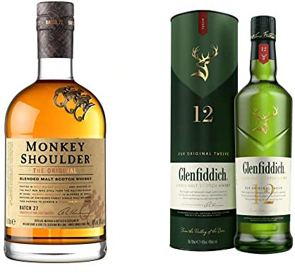 Monkey Shoulder Whisky de malta premium,70 cl & Glenfiddich Whisky - Whisky escocés de malta,12 años, botella 700ml