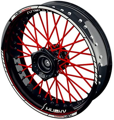 One-Wheel, Premium Felgenaufkleber passend für alle Husqvarna, Motiv: Husky Supermoto Scratched geteilt, Felgenrandaufkleber GP, Wheelsticker Motorrad, Farbe: rot