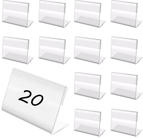 Anyasen Acryl Etikettenhalter 20 Stück Tischaufsteller Visitenkarten Display Preisschildhalter Tischnameschild Klein Mini Schild Display Acryl Namenskarten Halter Tischnameschild Tischaufsteller