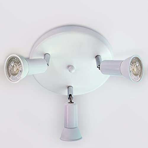 Sweier Deckenlampe 3 Flammen Drehbar Weiße Rund LED-Deckenleuchte, LED-Deckenstrahler für Küche, Wohnzimmer und Schlafzimmer, (3 x GU10 5W Glühbirnen enthalten) Kaltweiß 6000K Deckenspots