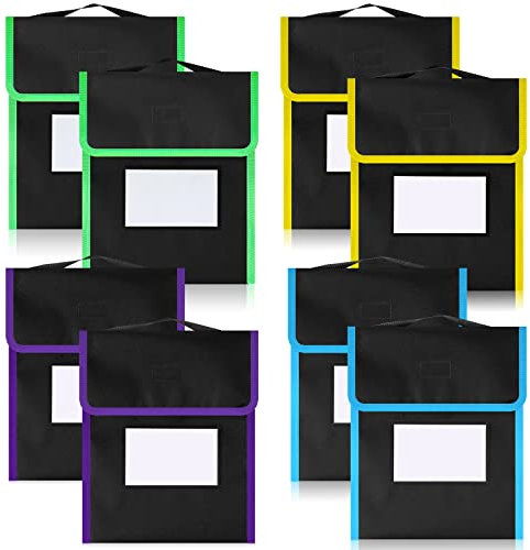 Outus 8 Stück Nylon-Büchertaschen, schwarze Büchertasche mit transparentem Namensschild-Tasche, genäht auf Griff, Lesen, Vorschule, Lehrerbedarf für Studenten, Klassenzimmer, Zuhause, 9.8x11.8 cm