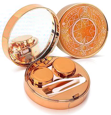 ofone Contact Lens Case, Bling Stars Colored Contacts Travel Cases with Remover Tool, Tweezers & Mirror, Contact Lenses Holder Container Storage Kit for Women and Girls (Orange)