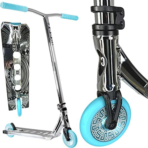 CORE Stunt-Scooter Trick Tret Roller 110mm Rollen I ABEC 9 I für Anfänger & Profi I Ab 5 Jahren I 78cm-95cm Höhe I + Fantic26 Sticker (Park CL1 H=86cm Chrome/Türkis)