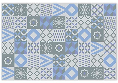 mubusi Tapis Vinyle du Sol Cuisine Salon - Différentes Tailles - (Hydraulique Evora Gris et Bleu 160x240 cm)