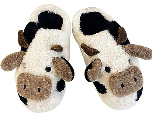 Anttyscar Cartoon Kuh Baumwolle Hausschuhe Winter Indoor Outdoor Hausschuhe für Frauen Kuh Hausschuhe 40/41