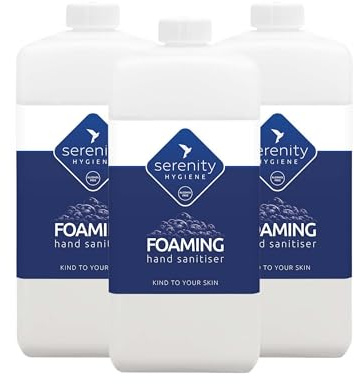 Hand Cleansing Sanitiser Foam, No Alcohol Foaming Hand Sanitizer Dispenser - Unscented - 1 Litre Refill Pack of 3