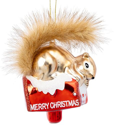 SIKORA BS621 Eichhörnchen auf Postbox Christbaumschmuck Glas Ornament Weihnachtsbaum Anhänger