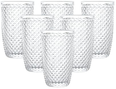 simpa Lucent Embossed Diamond Pattern Drinking Glasses 425ml Set of 6