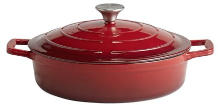 APS 88304 5 Stars Cocotte en fonte avec couvercle Compatible induction Passe au four avec support de couvercle Ø 28 cm 3 l Rouge