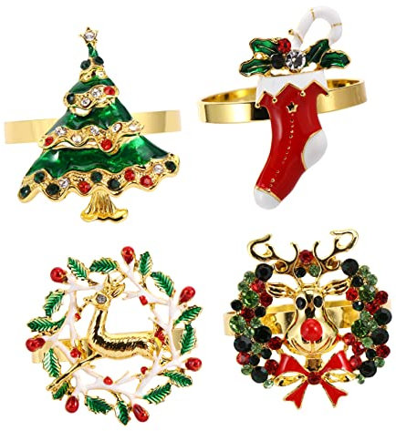 MAGICLULU 4stücke Weihnachtsserviettenringe Exklusive Tischdekoration Mit Und Schneeflockenmotiven Für Festliche Anlässe Und Partys