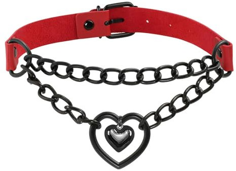 Eigso Frauen rot Vintage Punk Choker mit Herz Form Anhänger Halskette Halskette Hip-Hop-Schmuck einstellbar
