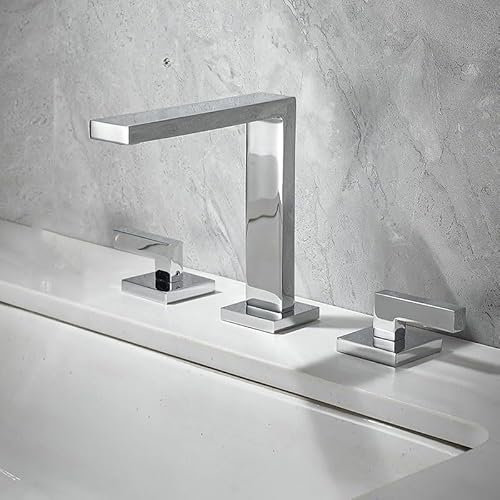 ZYCDP Bathroom Mixer Tap Basin Dual Lever Basin Mixer Taps 3 Hole Bathroom Sink Mixer Tap Hot and Cold, Chrome
