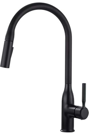 Robinet de cuisine - Robinet de lavabo de salle de bain - Deux fonctions de pulvérisation - Pivotant à 360° - Avec douchette extensible - Pour salle de bain et cuisine - Noir