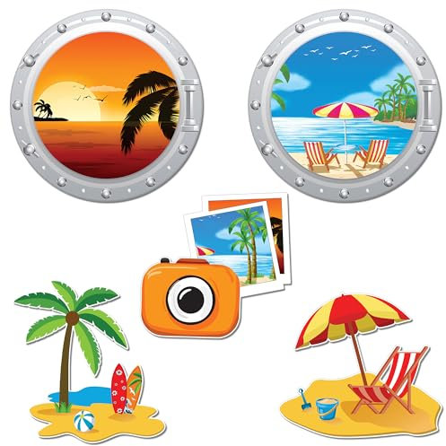 ZCCLINN Cruise Door Decorations Magnetic - 5pcs Summer Beach Cruise Ship Cabin Door Magnets Decor, Large Hawaii Tropical Funny Magnet Stickers Sign for Fridge Refrigerator Cars Carnival Party