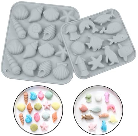 duisoad 2 Stück Silikon Schokoladenform Silikonform Fisch 3D Ozean Tier Silikon Backformen Verschiedene Seefischformen für Selbstgemachte Kuchendekoration, Schokolade, Fondant, Gelee, Kekse