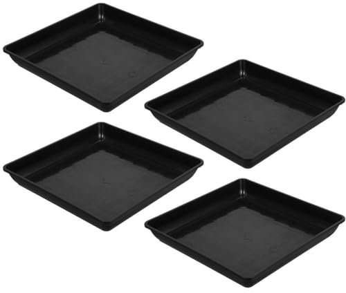Toddmomy Square Plant Saucer, 4pcs 22cm Plant Water Dray Trays Plastic Flower Drip Tray Water Catcher Trays Bonsai Potted Pot Saucers for Indoors Outdoors Pots Base Black